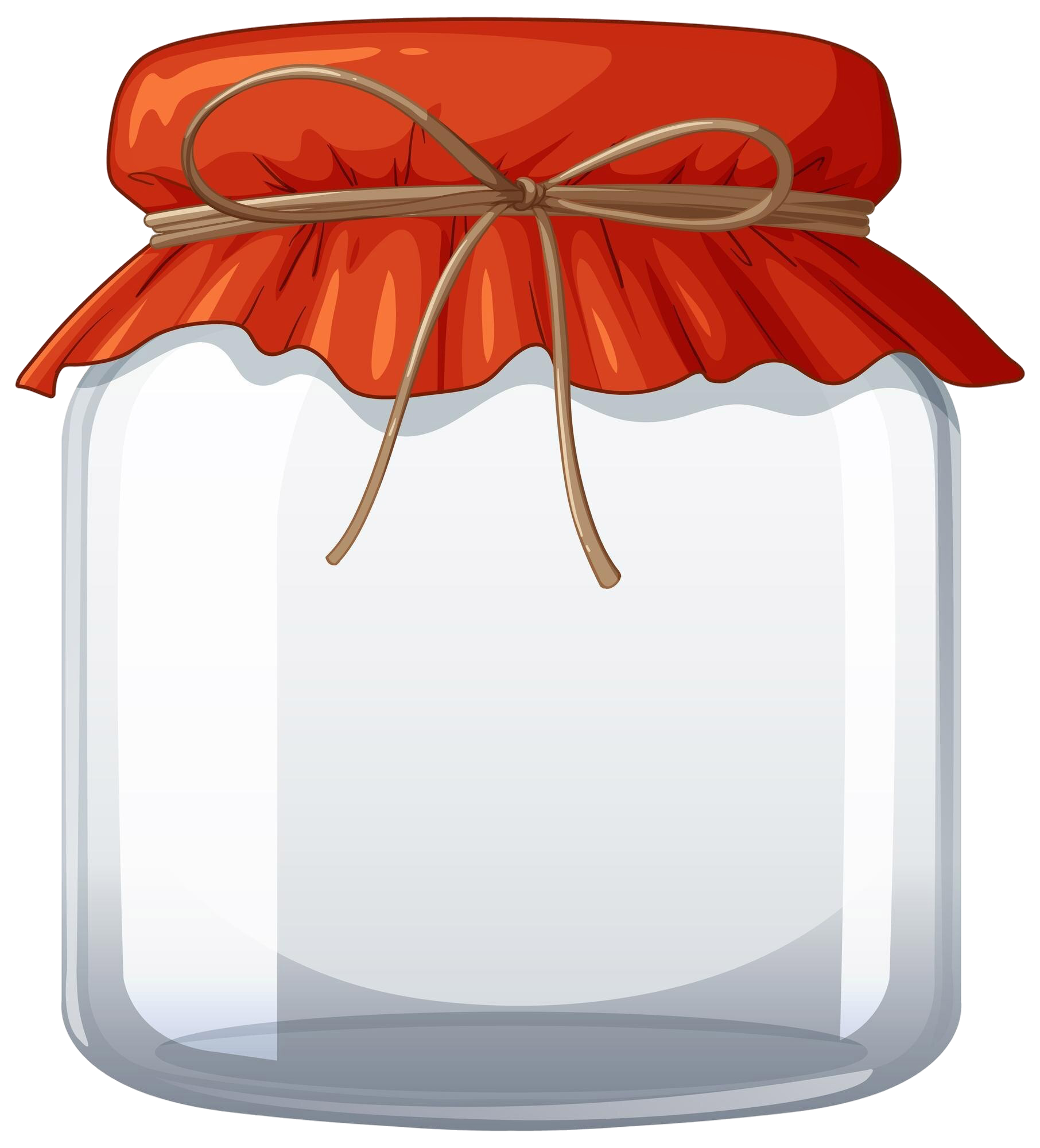 Bocal-en-verre-vide-avec-un-couvercle-en-tissu-noué-rouge