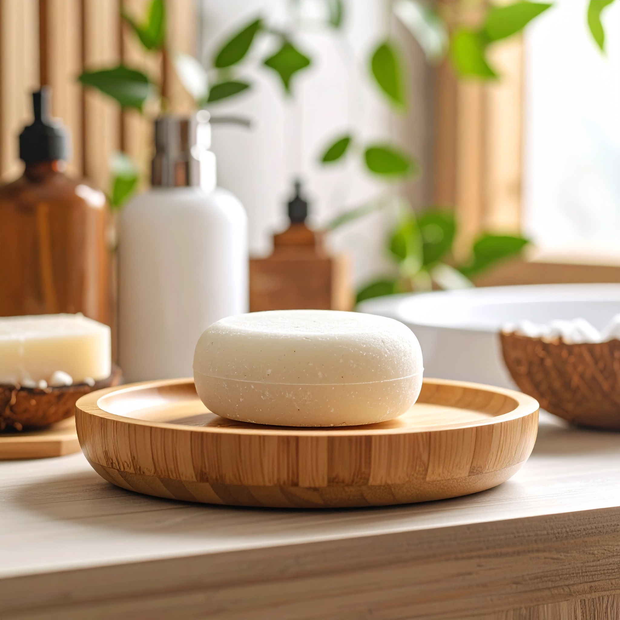 Shampoing solide aux ingrédients naturels comme le beurre de cacao et l’huile de coco